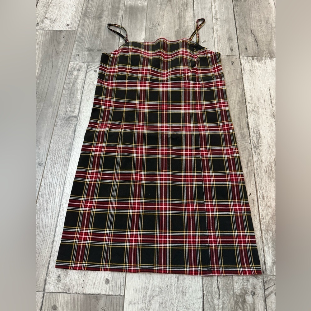 Garage Plaid Square Neckline Mini Dress Schoolgirl Preppy Grunge Medium